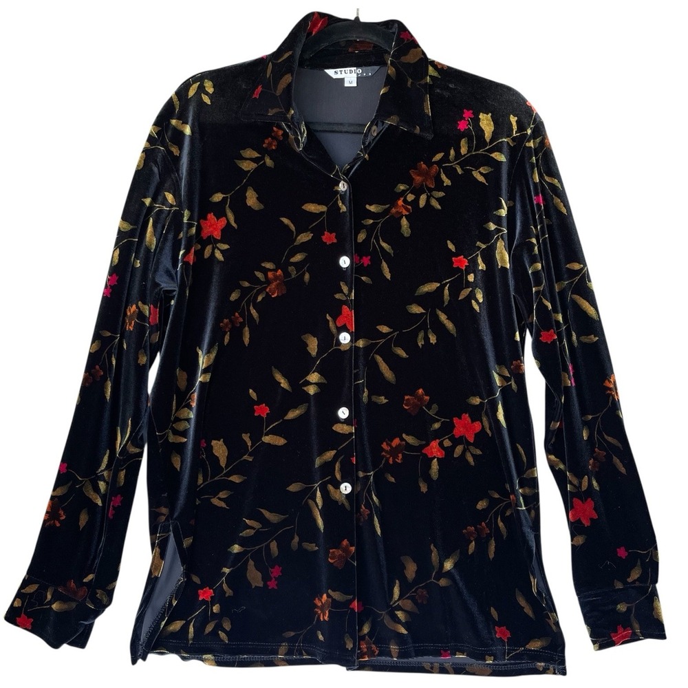 Vintage Y2K JPR Studio Top Womens M Black Velvet‎ Whimsigoth Dark Cottagecore